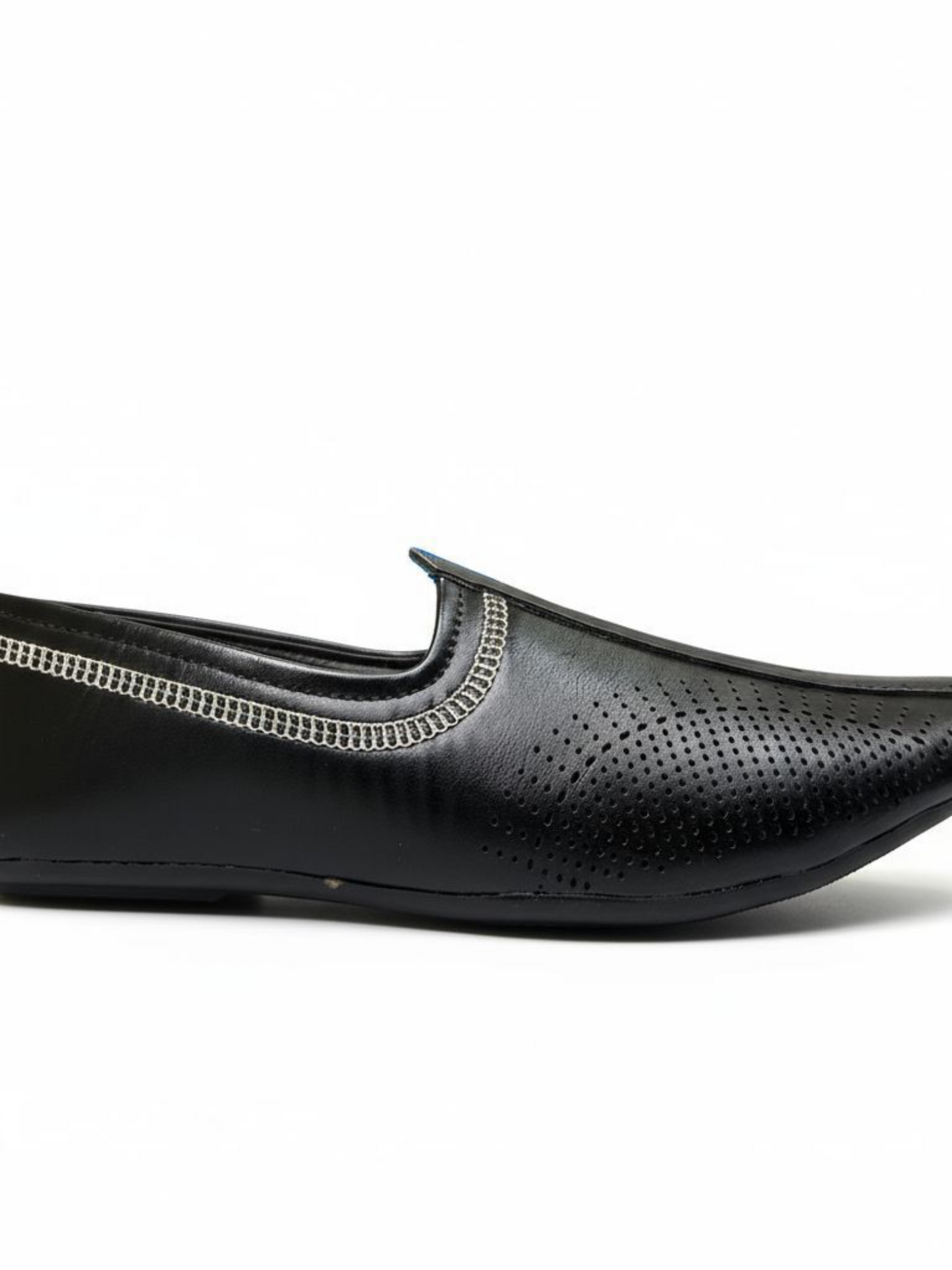 Grey embroidery black juttis for men from the house of seefashion.