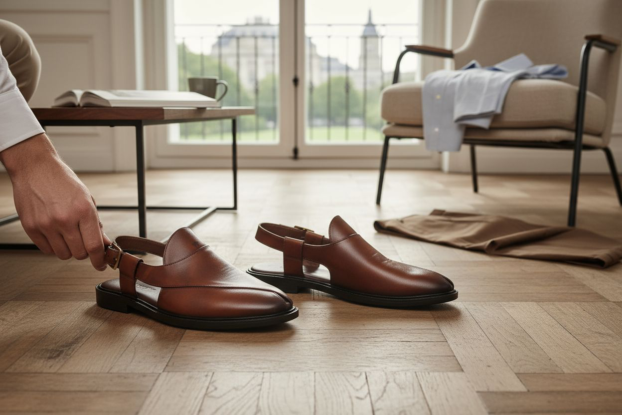 (Copy) (Copy) Handcrafted Royal Black Textured Norozi Peshawari with Elastic Kaptaan Buckle & Elevated Ethnic High Heels