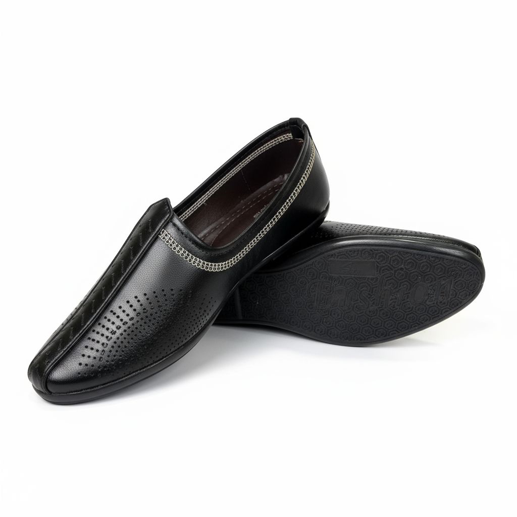 Grey embroidery black juttis for men from the house of seefashion.