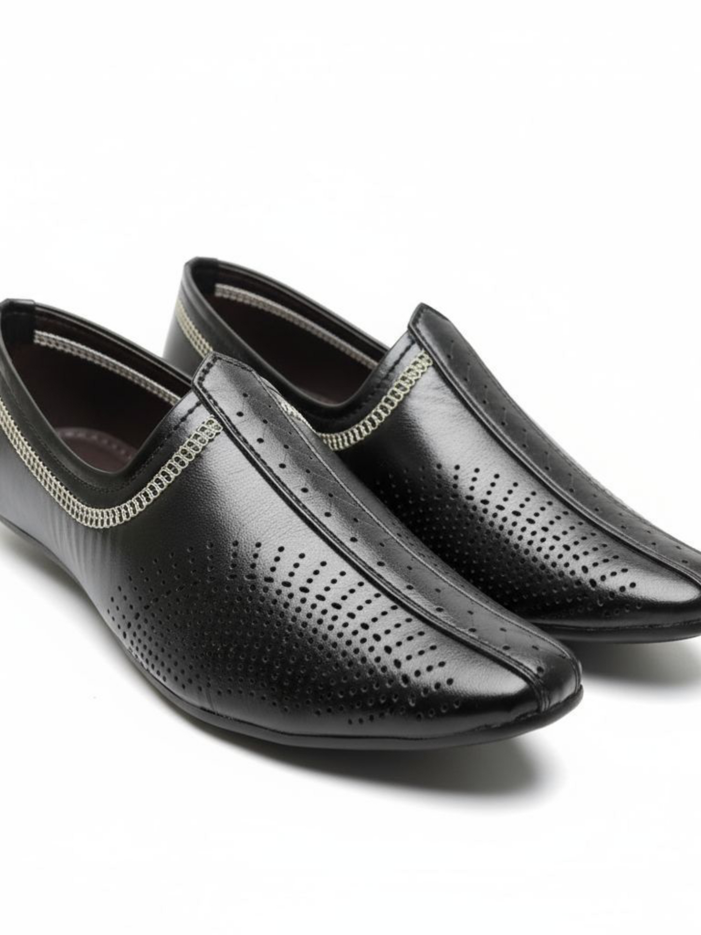 Grey embroidery black juttis for men from the house of seefashion.