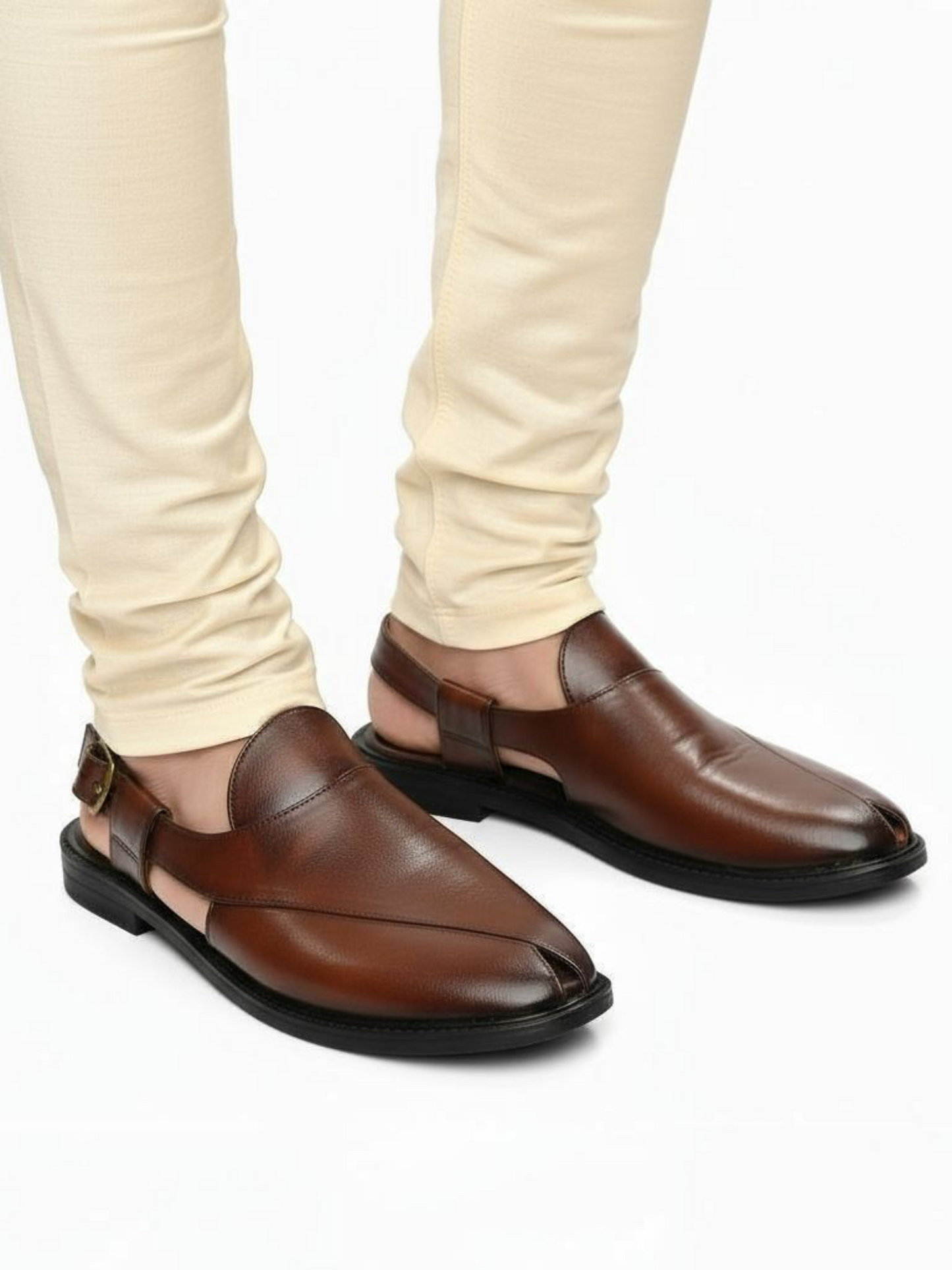 (Copy) (Copy) Handcrafted Royal Black Textured Norozi Peshawari with Elastic Kaptaan Buckle & Elevated Ethnic High Heels