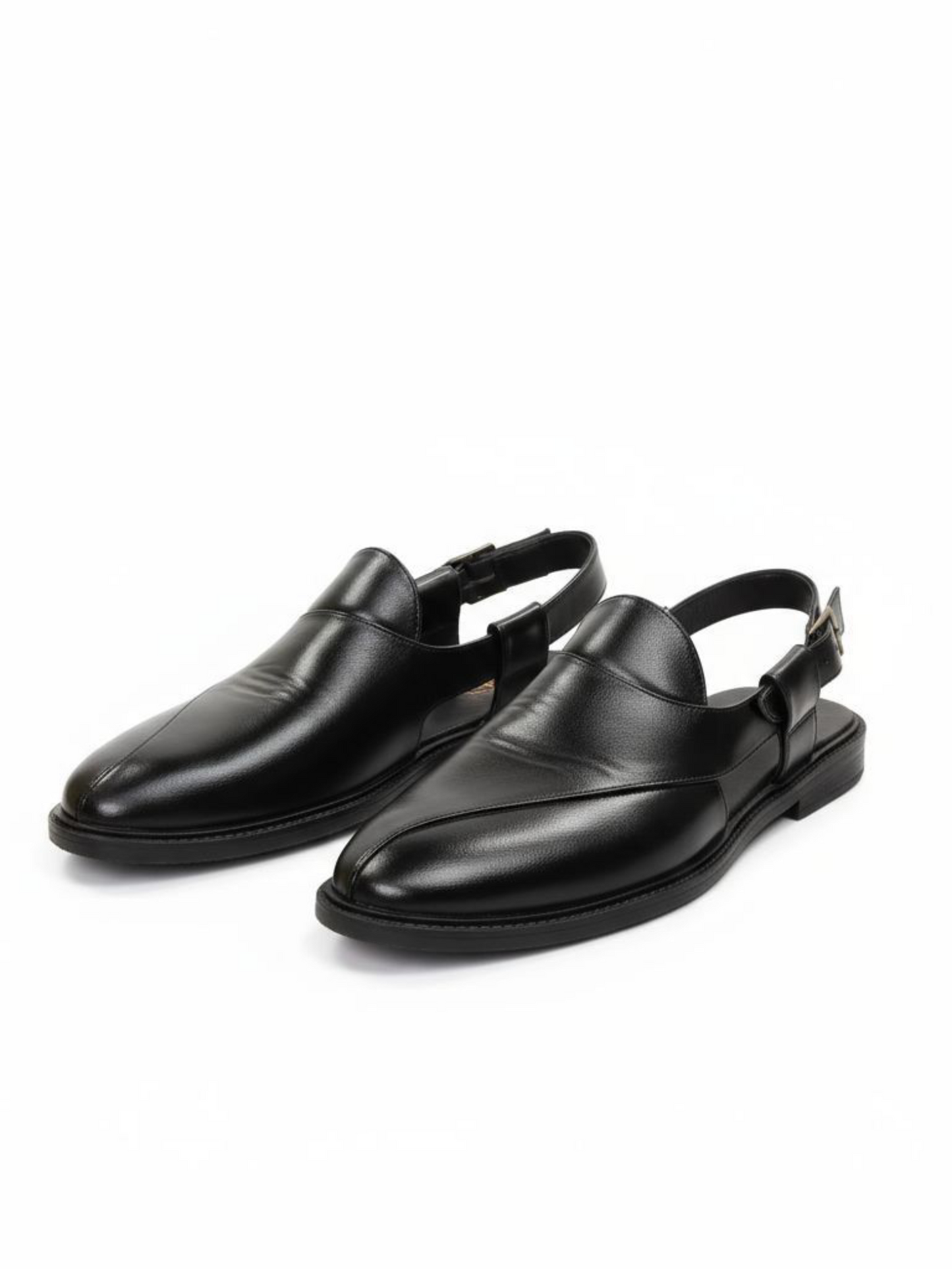 (Copy) Handcrafted Royal Black Textured Norozi Peshawari with Elastic Kaptaan Buckle & Elevated Ethnic High Heels