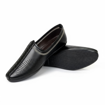 Grey embroidery black juttis for men from the house of seefashion.