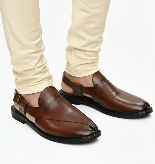 Handcrafted Peshawari Woven Leather Sandal – Antique Brown